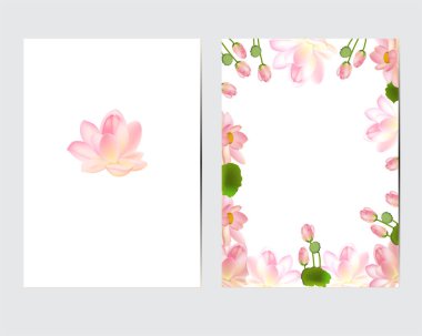 Çiçek ve süslemeli tebrik kartları. Lotus ve yapraklarla dekore et.
