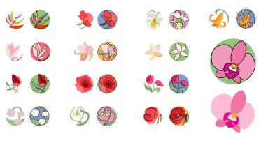Çiçek soyut sembolleri olan büyük bir set.