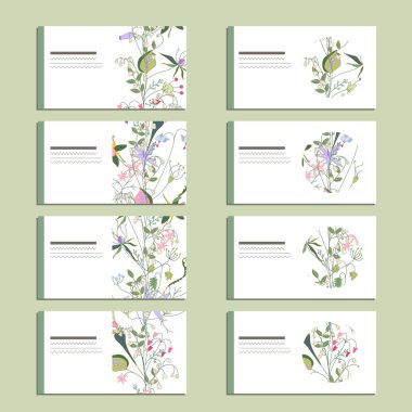 Çiçek ve mevsim tasarımı için ziyaret kartlarıyla ayarlandı