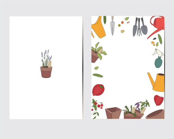 庭の道具でグリーティングカード — ストックベクタ