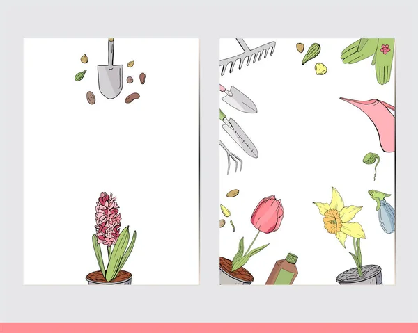 Вітальні Листівки Садовими Гаджетами — стоковий вектор