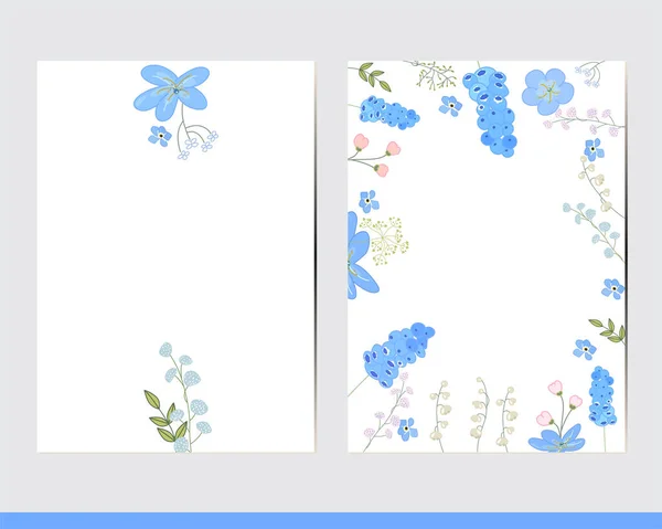 Wenskaarten Met Bloemenelementen Decoratie Decor Met Muscari Kruiden — Stockvector