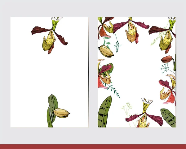 Grußkarten Mit Floralen Elementen Und Dekoration Dekorieren Mit Orchideen Und — Stockvektor
