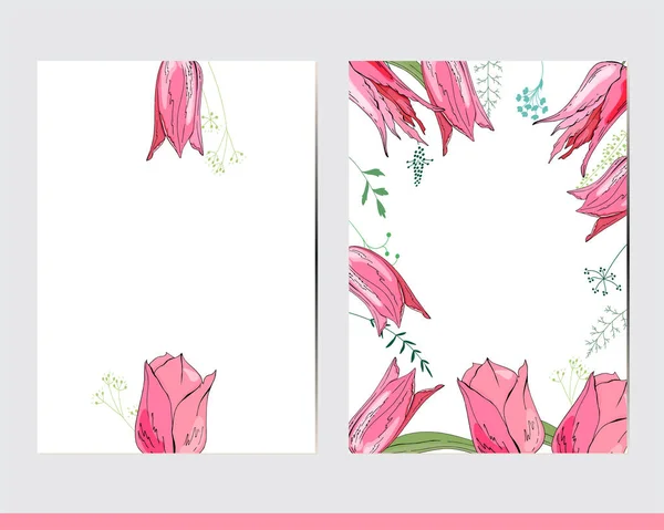 Cartes Vœux Avec Éléments Floraux Décoration Décor Avec Tulipes — Image vectorielle