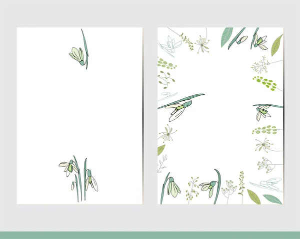 Cartes Vœux Avec Éléments Floraux Décoration Décor Avec Gouttes Neige — Image vectorielle