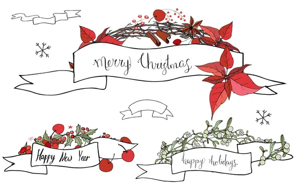 Collection Étiquettes Noël Avec Décor Hiver — Image vectorielle