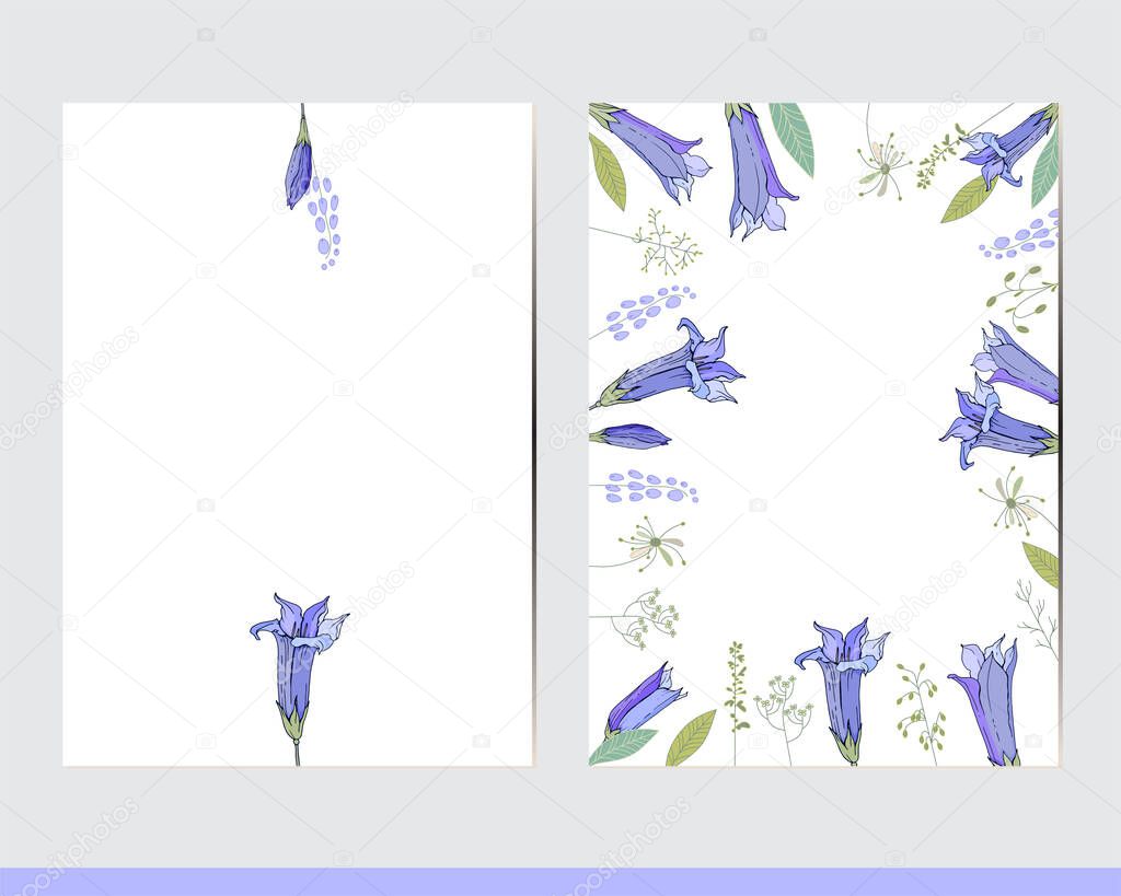 Greeting cards with floral elements and decoration. Decor with bells and herbs