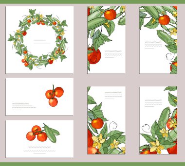 Mevsim ve festival tasarımı için farklı çiçek unsurları içeren tebrik kartları