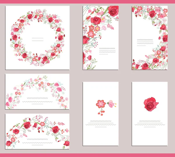 Cartes Voeux Avec Différents Éléments Floraux Pour Saison Design Festif — Image vectorielle