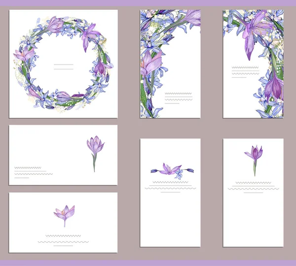 Cartes Voeux Avec Différents Éléments Floraux Pour Saison Design Festif — Image vectorielle