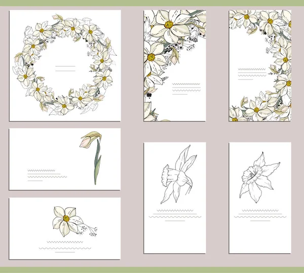 Tarjetas Felicitación Con Diferentes Elementos Florales Para Temporada Diseño Festivo — Vector de stock