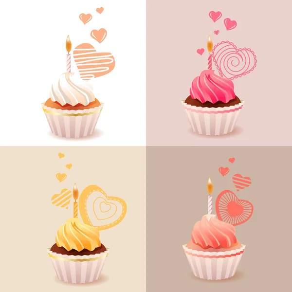 Set Détaillé Avec Différents Muffins Gâteaux Anniversaire — Image vectorielle
