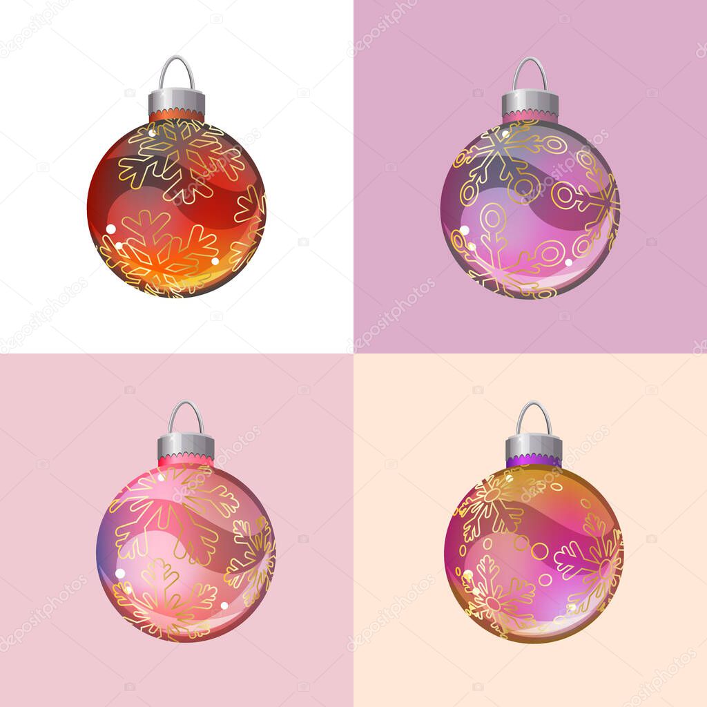 Festive Christmas balls. Different color and decor