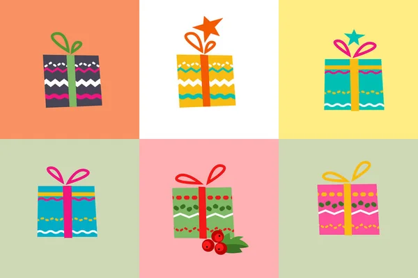 不同蝴蝶结的精美圣诞礼物 — 图库矢量图片