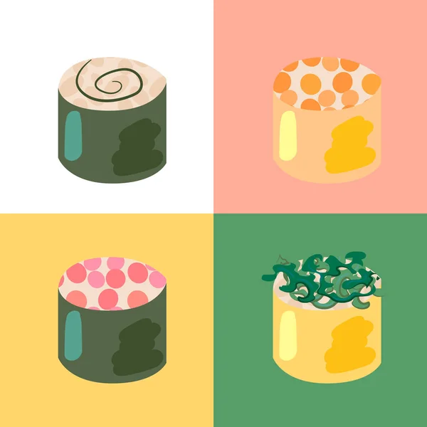 Set Sushi Con Diferentes Ingredientes Sabrosos — Archivo Imágenes Vectoriales