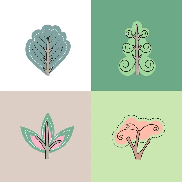 Set Avec Différents Arbres Stylisés — Image vectorielle