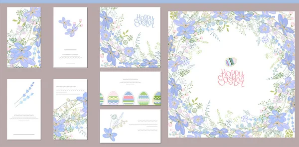 Plantillas Florales Primavera Con Lindas Flores Azules Para Diseño Romántico —  Fotos de Stock
