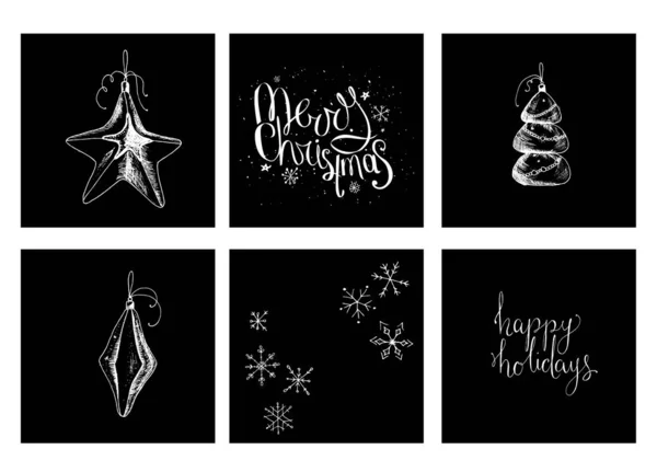 Set Met Verschillende Kerstsjablonen Feestelijke Symbolen Van Wintervakantie — Stockfoto