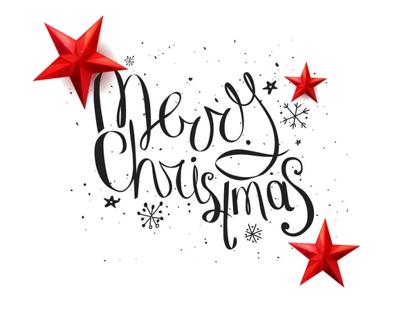 Calligraphy Phrase Merry Christmas Festive Red Stars — Stock Photo, Image