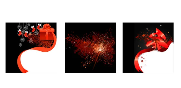 Coleção Com Cartões Natal Vermelhos Caixa Presente Sparkler Fita — Fotografia de Stock