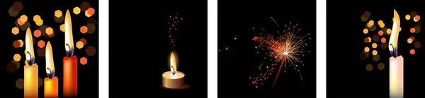 Burning Candles Sparkle Black Background — Stock Vector
