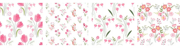 Bezešvé Vzory Růžovými Velikonočními Květy Kolekce Nekonečnými Texturami — Stock fotografie