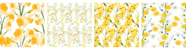 Seamless Patterns Yellow Flowers Collection Endless Textures — Stock Photo, Image