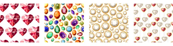 ダイヤモンドとルビーでシームレスなパターンのコレクション 濃い色 あなたのデザイン グリーティングカード ポスター 広告のための無限のテクスチャ — ストック写真