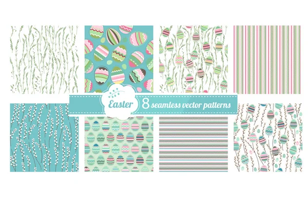 Seamless Patterns Stylized Cute Eggs Pussy Willows Endless Texture Announcements — Stock fotografie