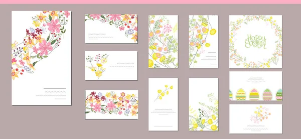 Plantillas Florales Primavera Con Lindos Racimos Flores Para Diseño Romántico —  Fotos de Stock