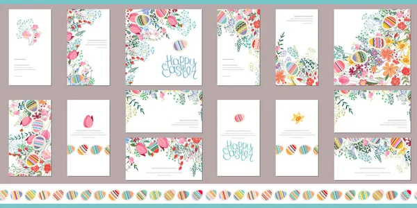 可愛い花や卵を描いた花春のテンプレート ロマンチックでイースターデザイン グリーティングカード ポスター 広告のために — ストック写真