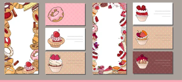 Szablony Różnymi Ciasta Słodycze Projektowania Ogłoszenia Plakaty Menu Restauracji — Zdjęcie stockowe