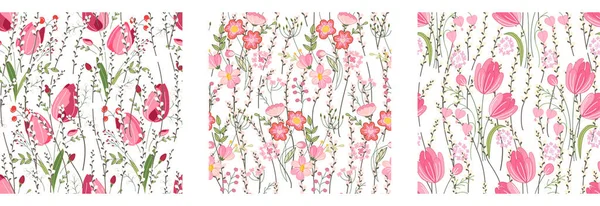 Zökkenőmentes Minták Stilizált Aranyos Virágokkal Végtelen Textúrák Szezon Ünnepi Design — Stock Fotó