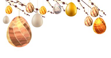 Easter template with hanging eggs on pussy willow.