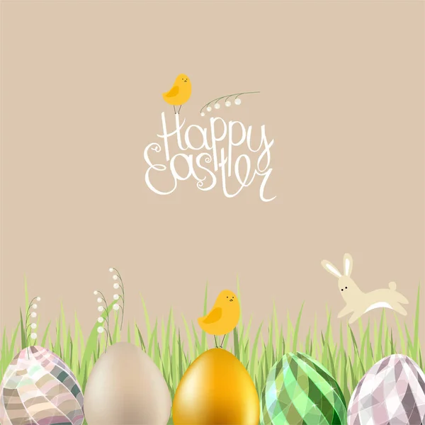 Plantilla Pascua Con Huevos Hierba Creciente Símbolos Festivos Las Vacaciones — Foto de Stock