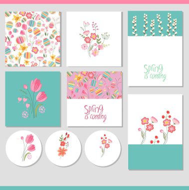 Farklı bahar tebrik kartlarıyla ayarlanmış. Tasarımınız için Paskalya şablonları