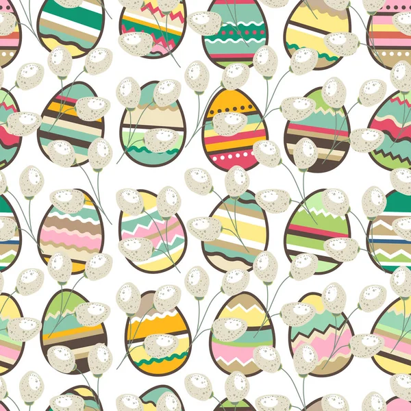 Seamless Easter Pattern Eggs Pussy Willow — ストック写真