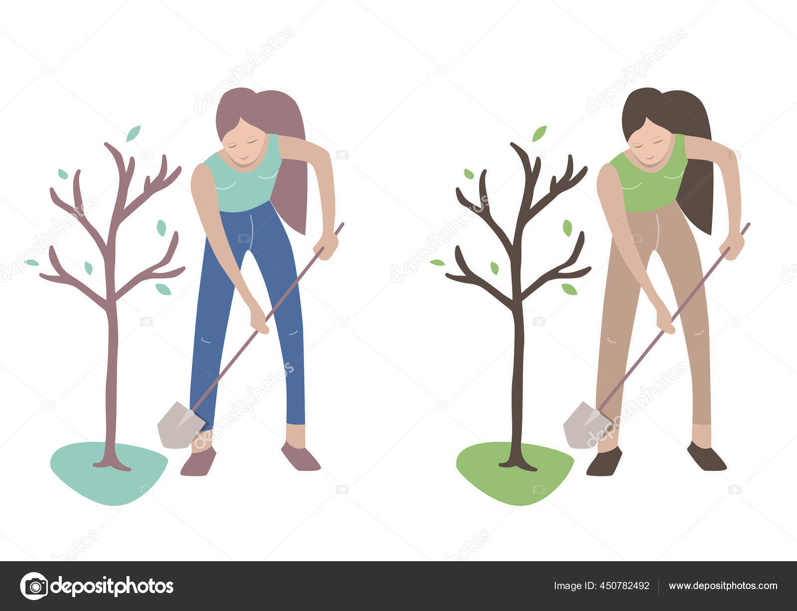 Wanita Dengan Sekop Menanam Pohon Muda Orang Yang Diisolasi Dengan Stok Foto Nurrka 450782492