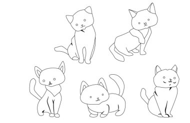 Farklı komik kedilerin koleksiyonu. Resim, boyama kitabı için kullanılabilir.