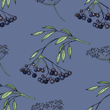 Mavi böğürtlenli kusursuz desen. Tasarımınız için sonsuz doku.