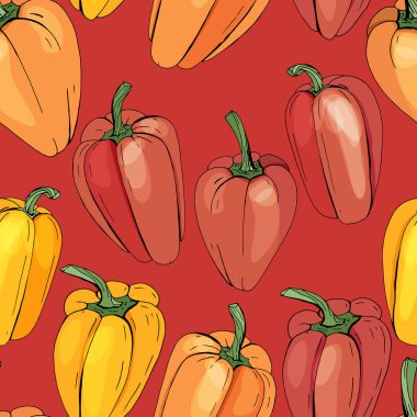 Kırmızı biberli kusursuz desen. Tasarımınız için sonsuz doku.