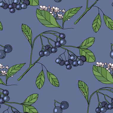 Mavi böğürtlenli kusursuz desen. Tasarımınız için sonsuz doku.