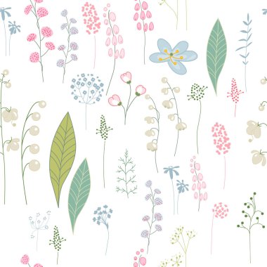 Farklı tatlı çiçekleri olan kusursuz bir desen. Romantik tasarım ve dekorasyon için sonsuz doku.