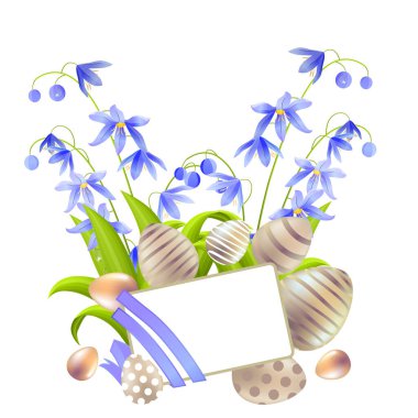 Mavi çiçekli scilla ve Paskalya altınlı yumurtaları