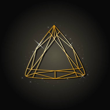 Siyah arka planda stilize edilmiş altın kristal. Düğün ve romantik tasarım için şablon