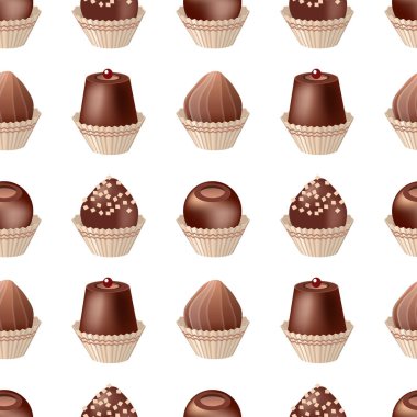 Çikolata şekerli kusursuz desen. Tasarımın için sonsuz doku. Resimler restoran ve kafe dekorasyonu için kullanılabilir.