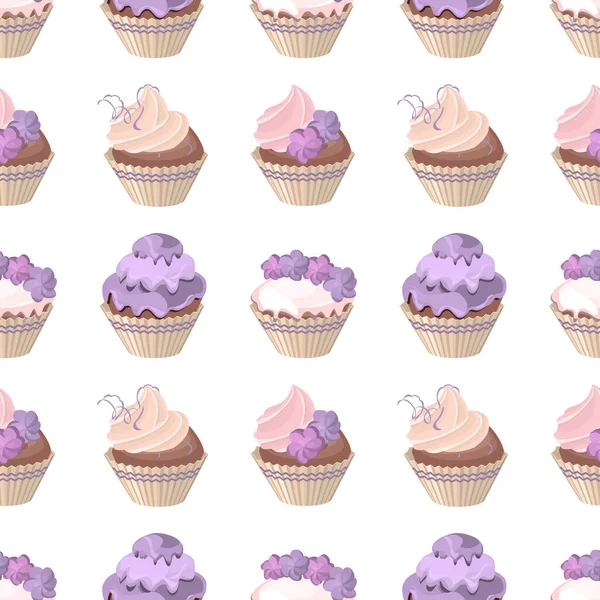 无缝隙图案与紫罗兰松饼 无限的纹理为您的设计 图解可用于餐馆和咖啡店装饰 — 图库矢量图片