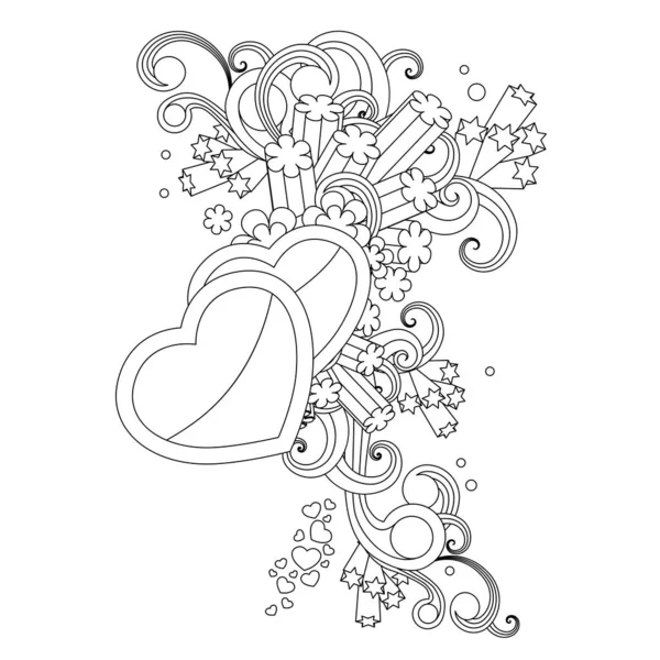 Black White Ornament Heart Decorative Objects Illustration Can Used Coloring — Stock Vector