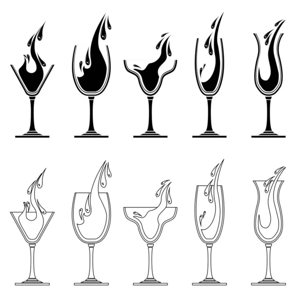 Verres Noirs Blancs Avec Vin Eau Illustration Peut Être Utilisé — Image vectorielle