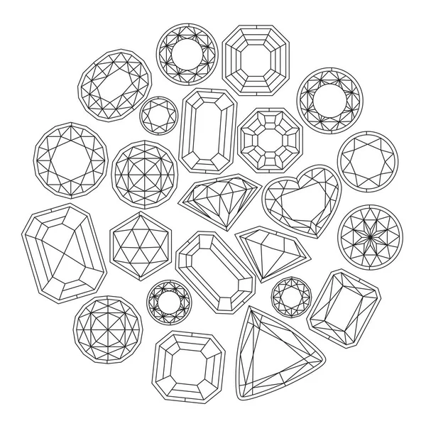 Zwart Wit Ornament Met Kristallen Edelstenen Illustratie Kan Gebruikt Worden — Stockvector